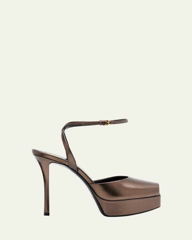 La Scandale Metallic Leather Ankle-Strap Sandals